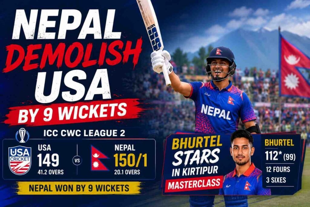 Nepal Demolish USA by 9 Wickets in ICC CWC League 2 — Bhurtel Stars in Kirtipur Masterclass