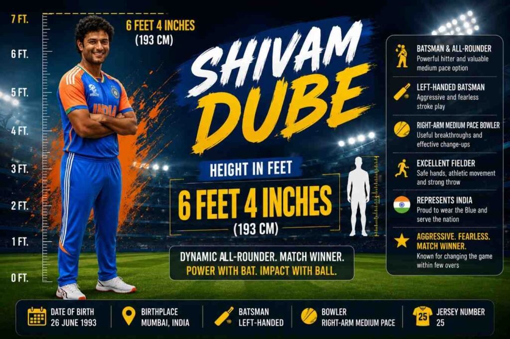 shivam dube height in feet
