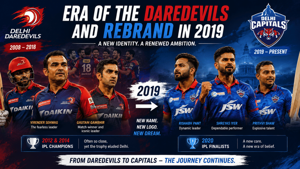 Delhi Daredevils to Delhi Capitals rebrand in 2019, highlighting the team’s transition, key players, and IPL journey.
