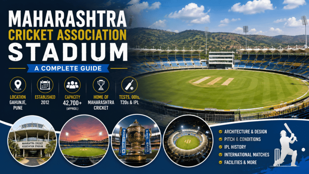 Maharashtra Cricket Association Stadium in Pune featuring its cricket ground, seating capacity, location, IPL history, pitch, and international matches