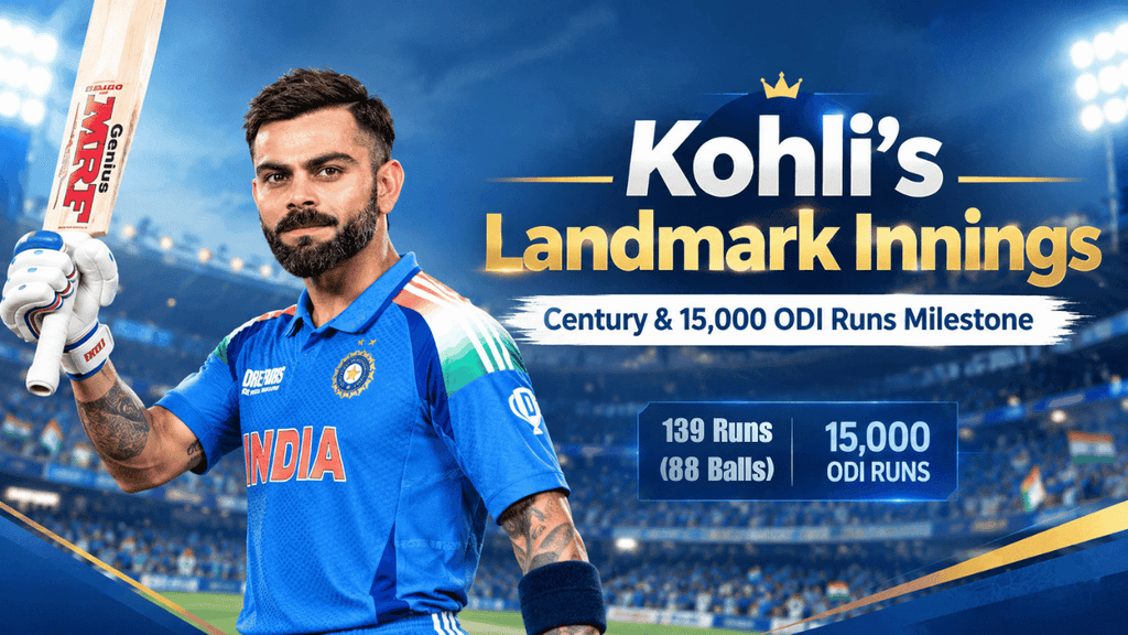 Virat Kohli scoring an unbeaten 139 off 88 balls in the West Indies vs India 1st ODI, reaching his 55th ODI century and 15,000 ODI runs. 